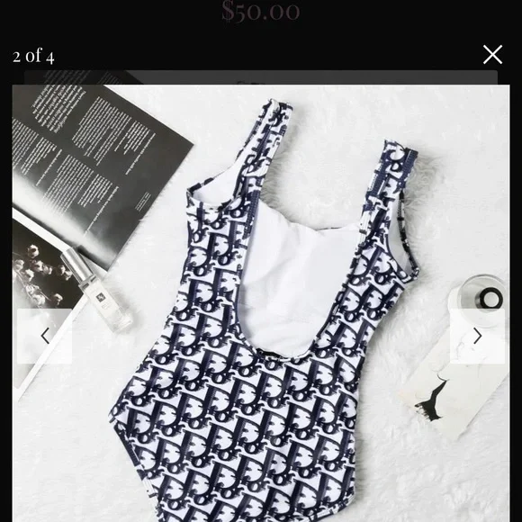 Signature One-Piece Swimsuit Navy and white monogram size XL - Picture 3 of 11